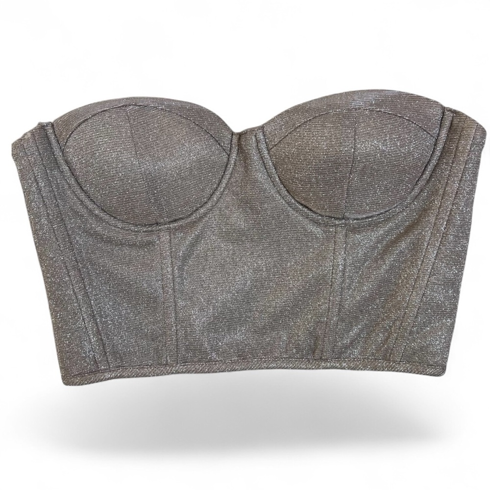 Metallic Light Brown Strapless Corset Crop Top